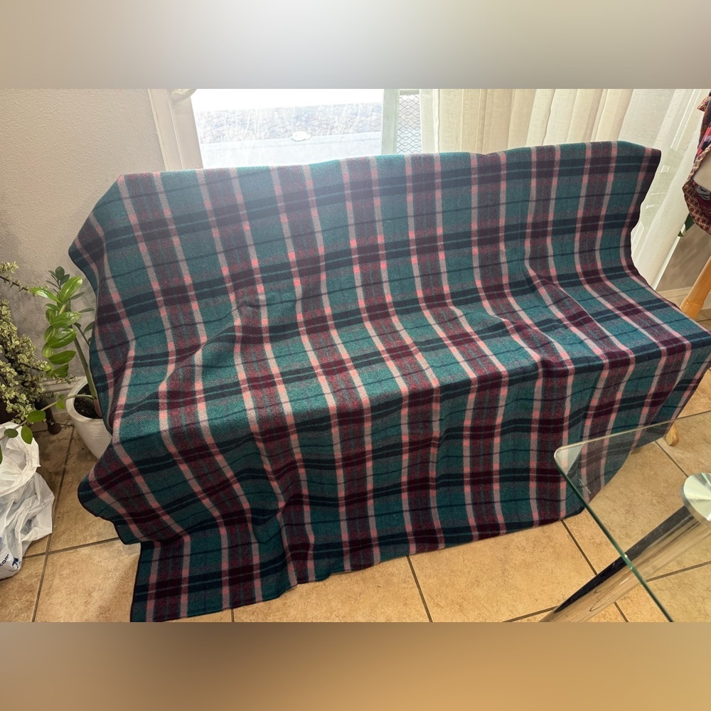 Vintage Woolrich Pearce 100% Wool Plaid Blanket in Teal and Pink Made‎ in USA